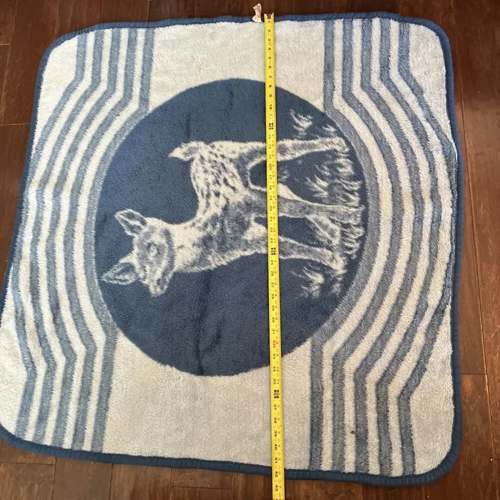 VTG San Marcos deer Soft Throw blanket Cobija Reversible Blue Baby/toddler RARE!